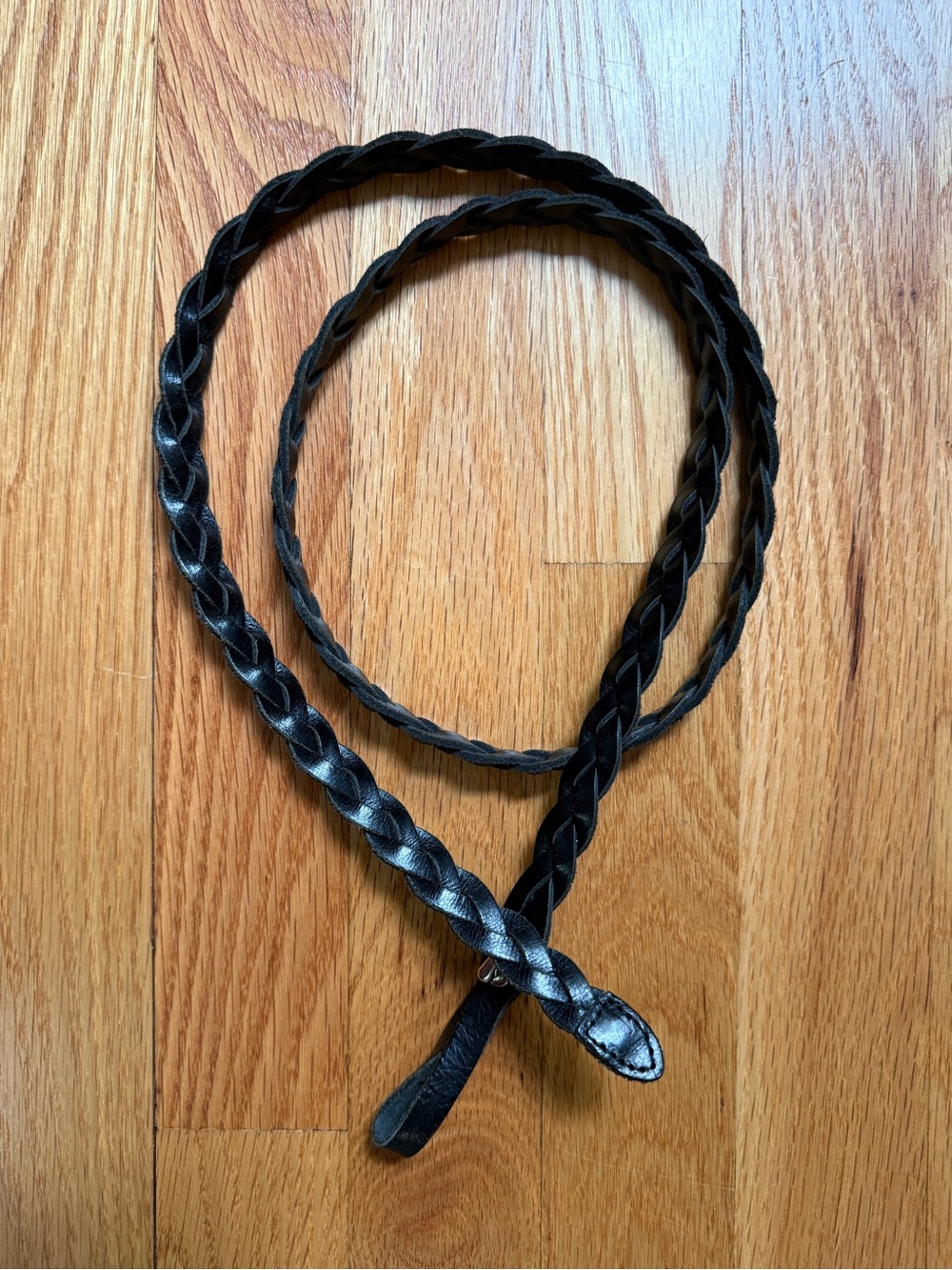 Black Braided Leather Skinny Belt